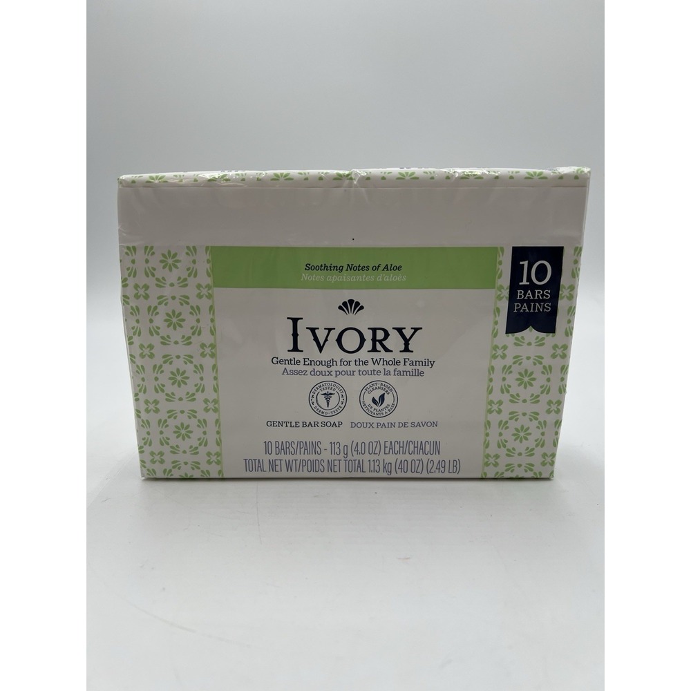 Ivory Gentle Bar Soap Aloe Soothing Plant-Based Multipack 10 Bars